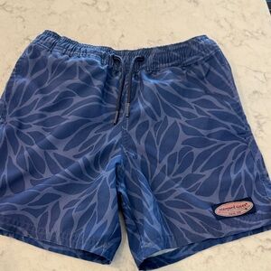 Vineyard Vines Navy Leaf Print Swim Shorts